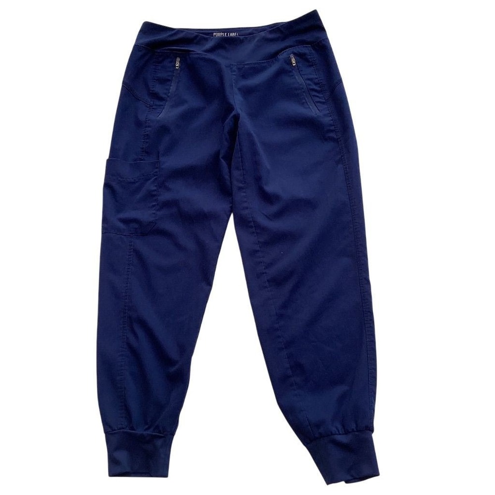 Purple Labe Women's Petite Jogger Pants Blue Elastic Waist Workwear S